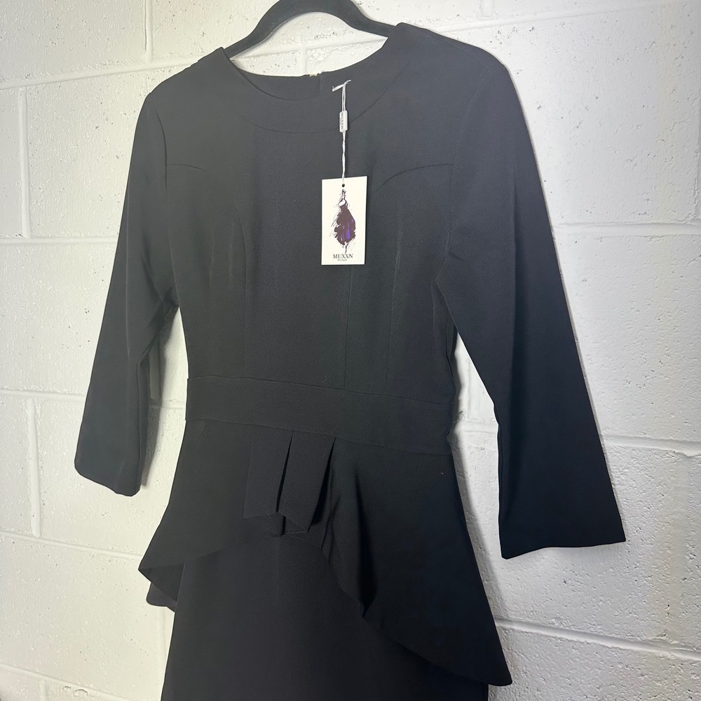MUXXN Black Peplum Sheath Dress 3/4 Sleeve Retro Business Pencil Dress Small NWT